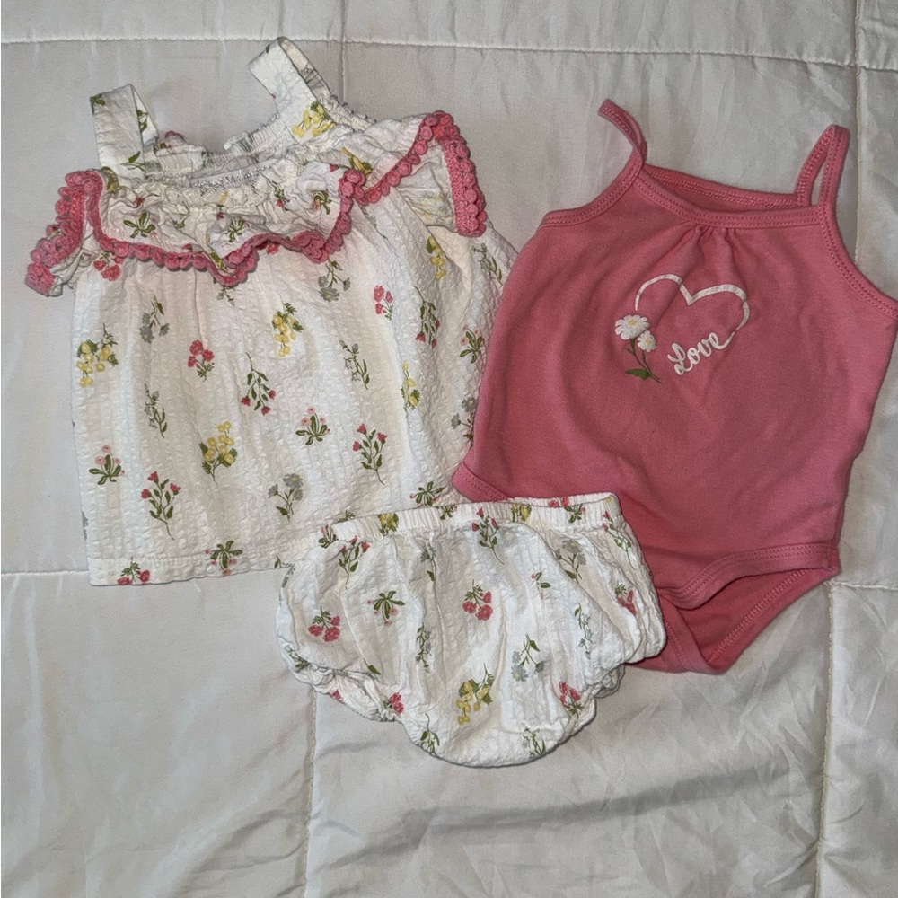 Floral Baby Outfit Set with Pink Onesie